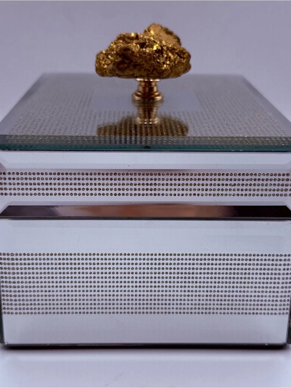 Pier 1 Mirrored Jewelry Box Velvet Lined with Gold Nugget Shaped Finial